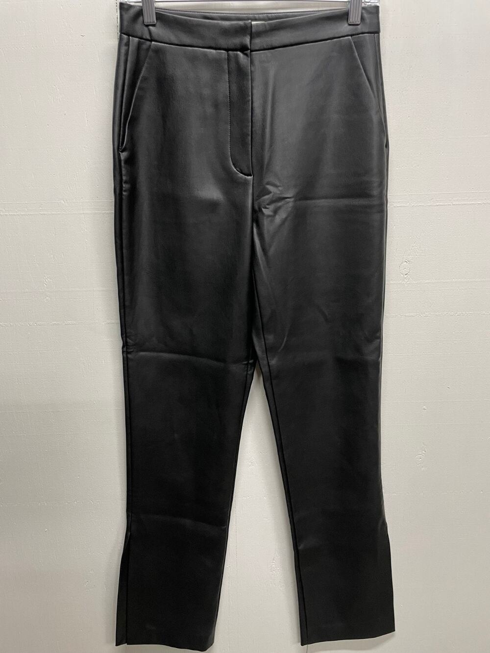 Oak + Fort Women's Faux Leather Pants Size 4 Straight Leg 9" Slit at Ankles